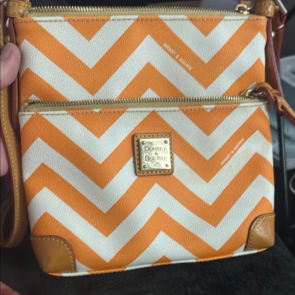 Dooney & Bourke Orange and White Chevron Crossbody Bag